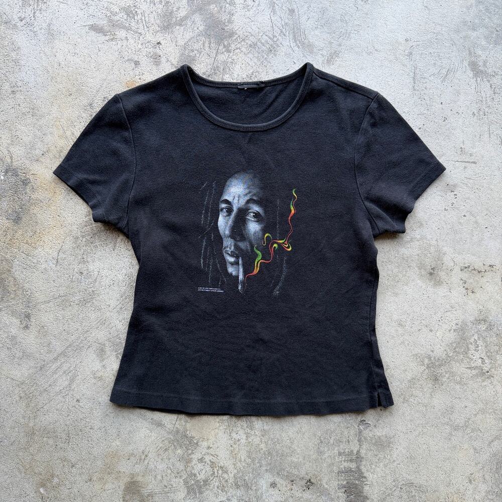 Vintage Y2K 2004 Bob Marley Rasta Graphic Baby Tee Women’s Small